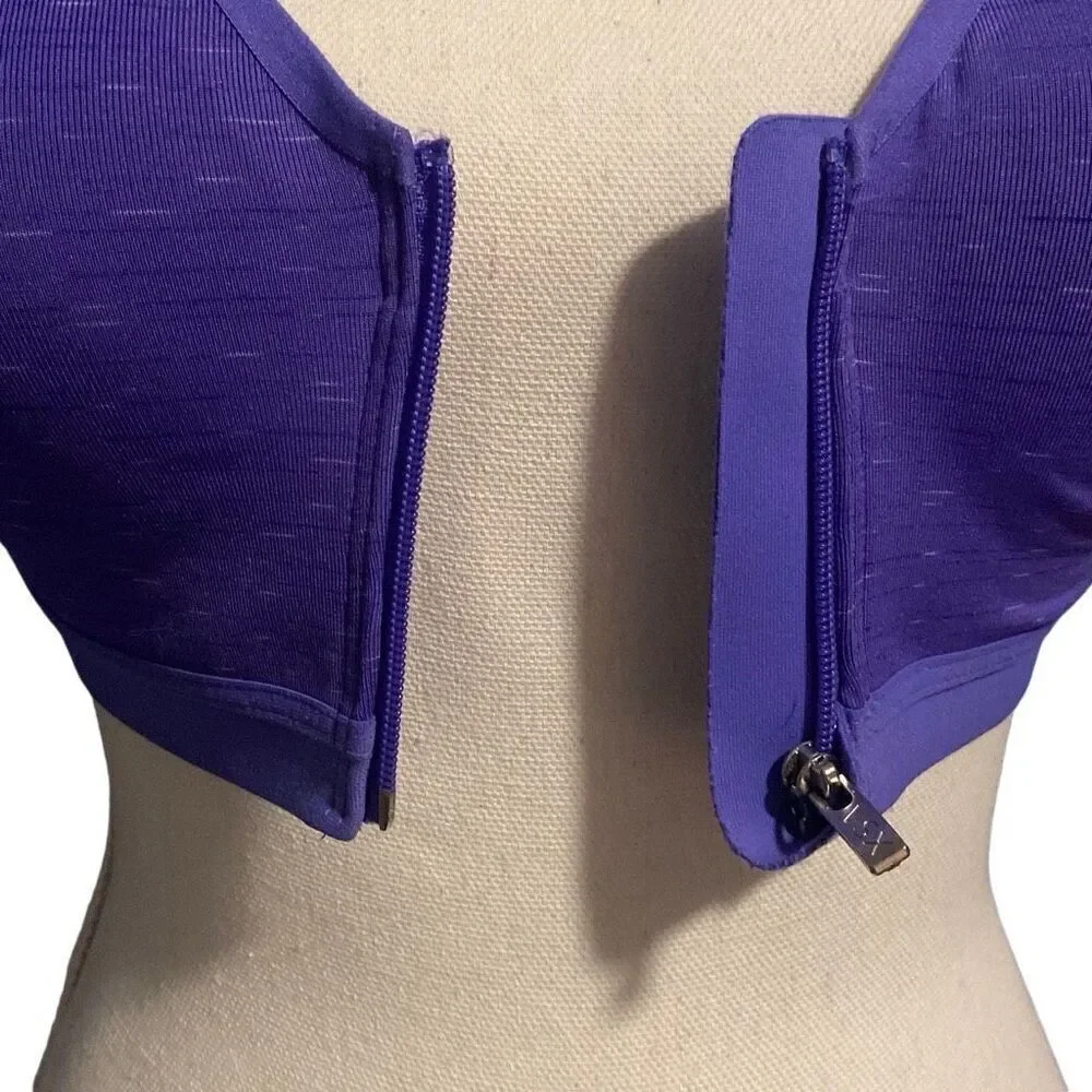 Victoria's Secret VSX Front Zip Racerback Padded Workout Sports Bra Purple 34B